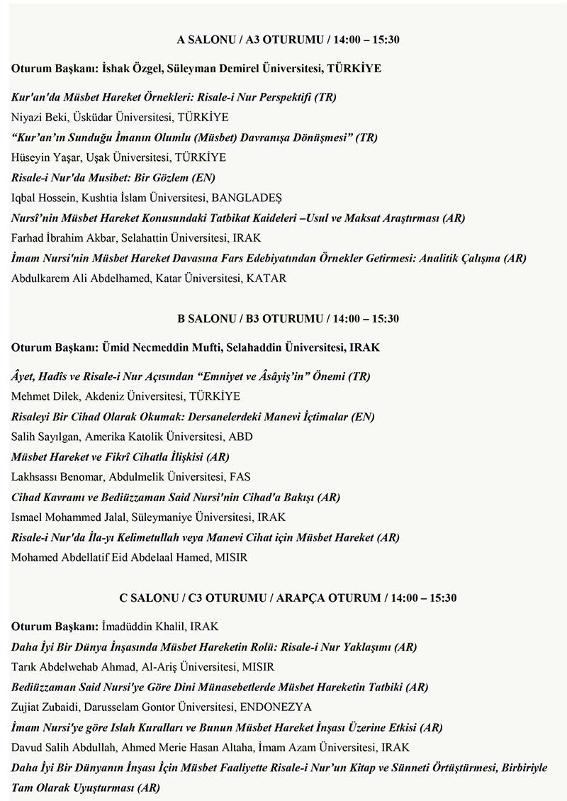 11. Uluslararası Bediüzzaman Sempozyumu programı 4