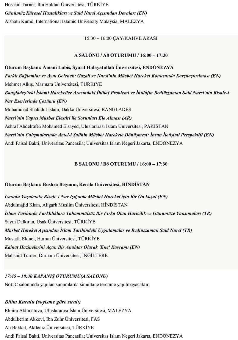 11. Uluslararası Bediüzzaman Sempozyumu programı 9