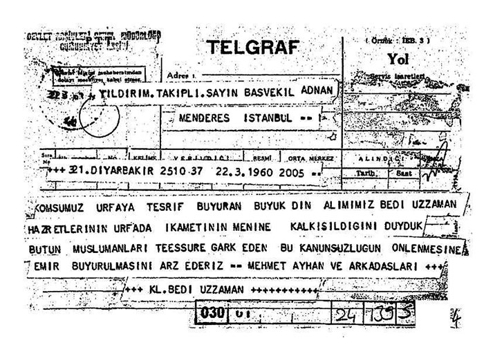 58 yıllık 'Said Nursi'yi vermeyiz' telgrafları 1
