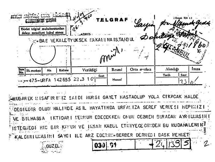 58 yıllık 'Said Nursi'yi vermeyiz' telgrafları 3