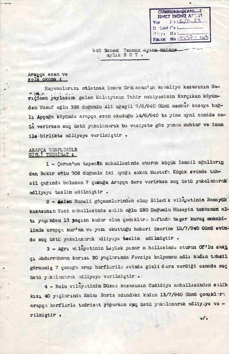 Arapça ezan ve Kur'an alfabesini yasaklayan belgeler 4