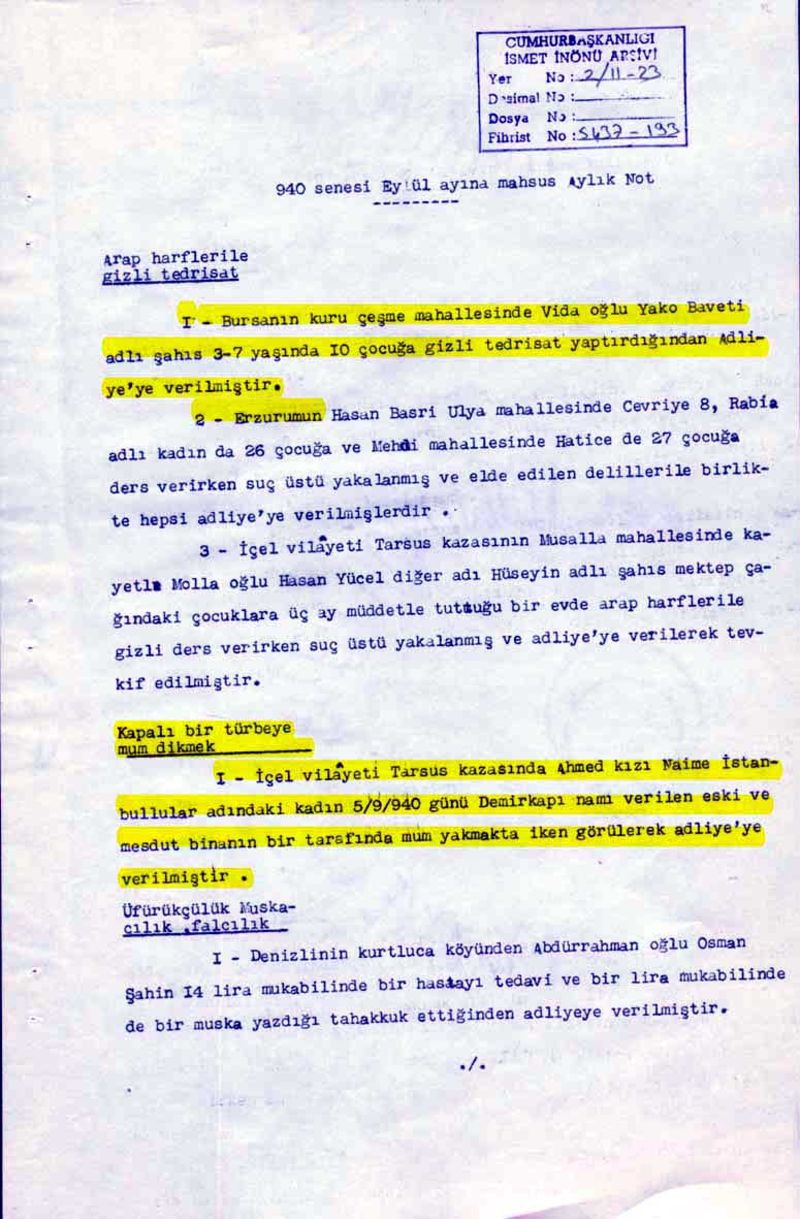 Arapça ezan ve Kur'an alfabesini yasaklayan belgeler 5