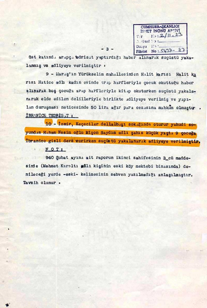 Arapça ezan ve Kur'an alfabesini yasaklayan belgeler 7