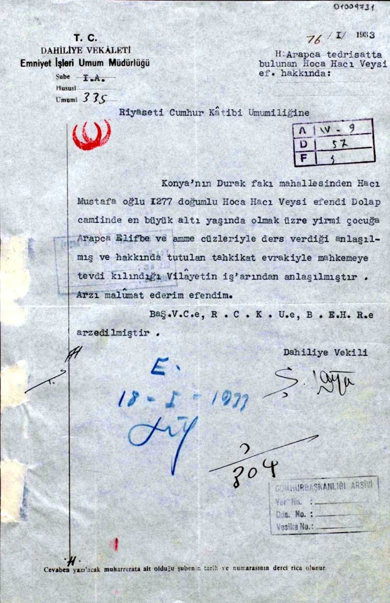 Arapça ezan ve Kur'an alfabesini yasaklayan belgeler 8
