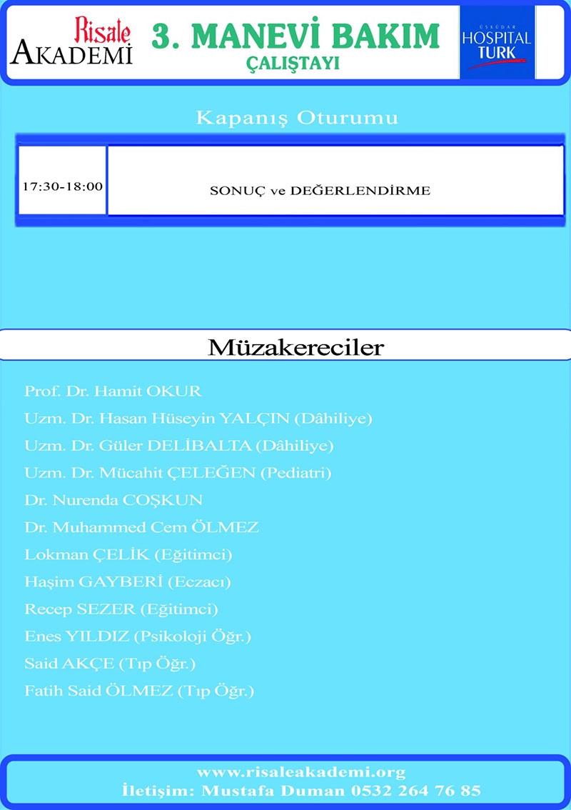 Hastalar Risalesi Ekseninde Manevi Bakım Çalıştayı programı 4