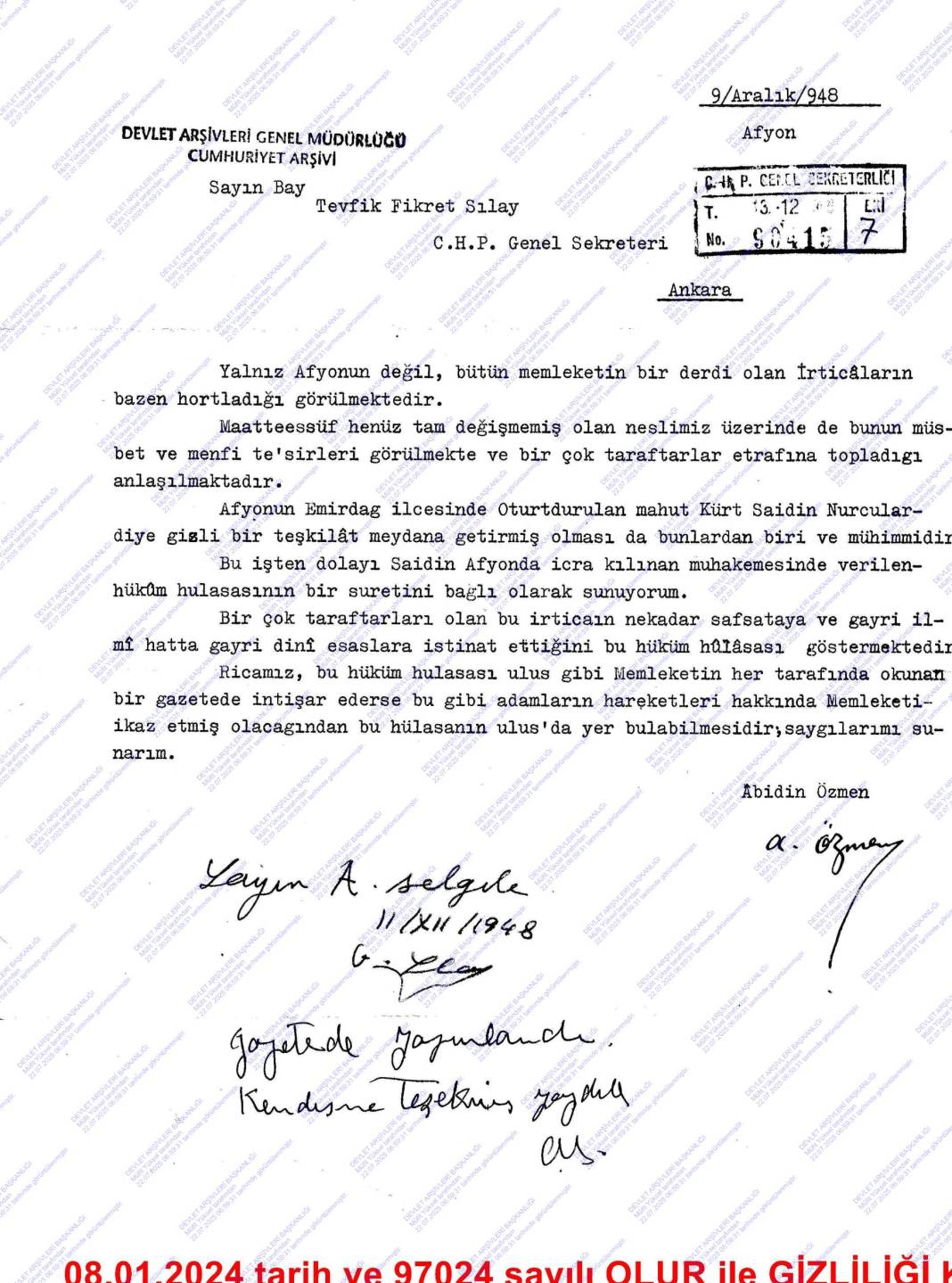 Cumhuriyet arşivlerinde yeni çıkan belgeler: CHP içinde Said Nursi yazışmaları 1