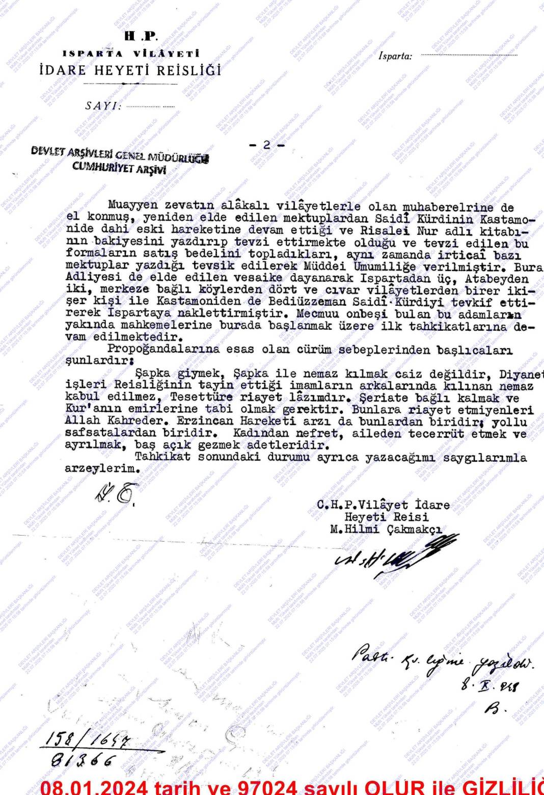 Cumhuriyet arşivlerinde yeni çıkan belgeler: CHP içinde Said Nursi yazışmaları 10