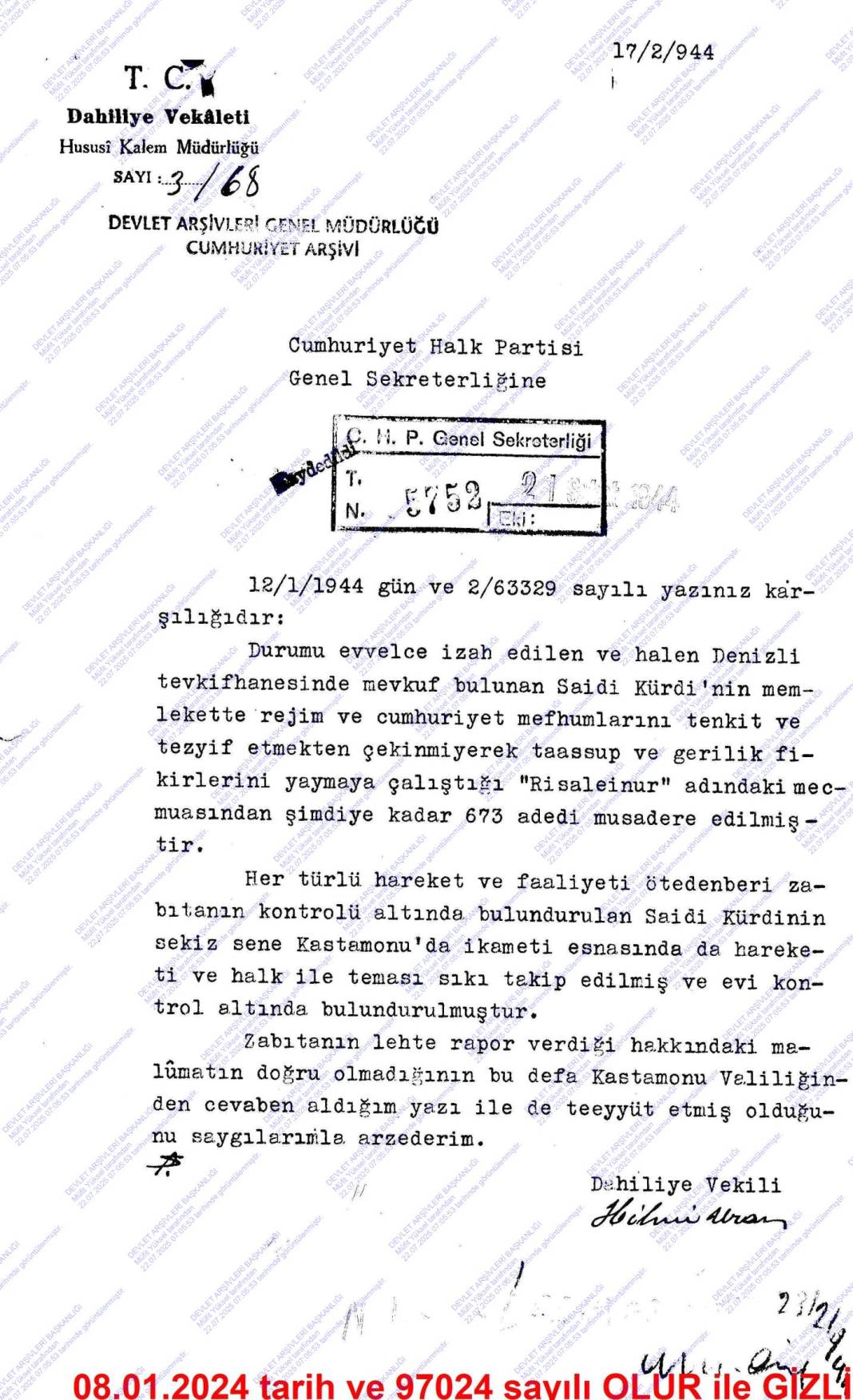 Cumhuriyet arşivlerinde yeni çıkan belgeler: CHP içinde Said Nursi yazışmaları 13