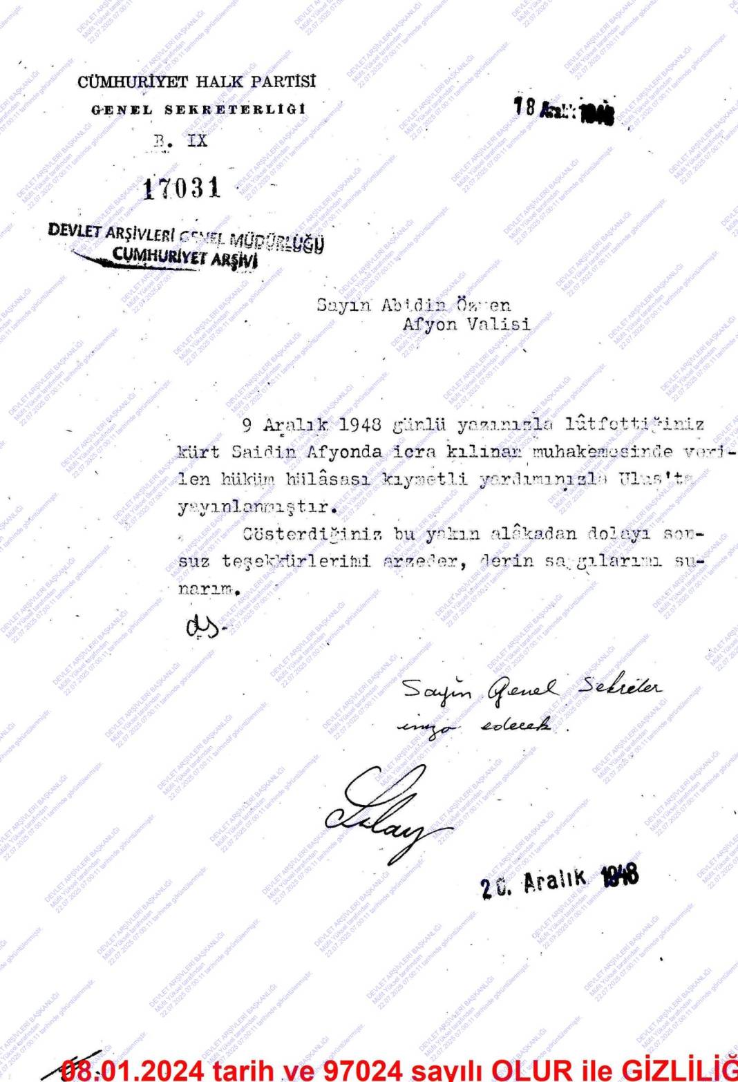 Cumhuriyet arşivlerinde yeni çıkan belgeler: CHP içinde Said Nursi yazışmaları 14