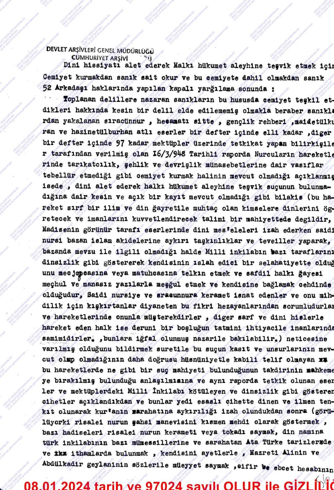 Cumhuriyet arşivlerinde yeni çıkan belgeler: CHP içinde Said Nursi yazışmaları 15