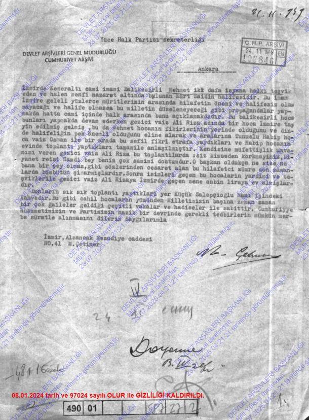 Cumhuriyet arşivlerinde yeni çıkan belgeler: CHP içinde Said Nursi yazışmaları 16