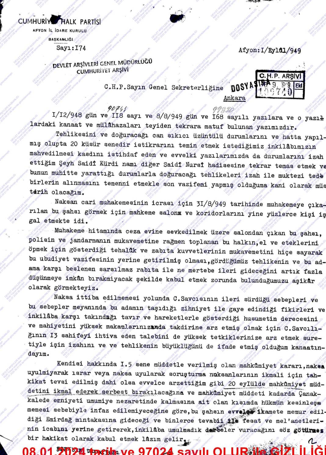 Cumhuriyet arşivlerinde yeni çıkan belgeler: CHP içinde Said Nursi yazışmaları 2