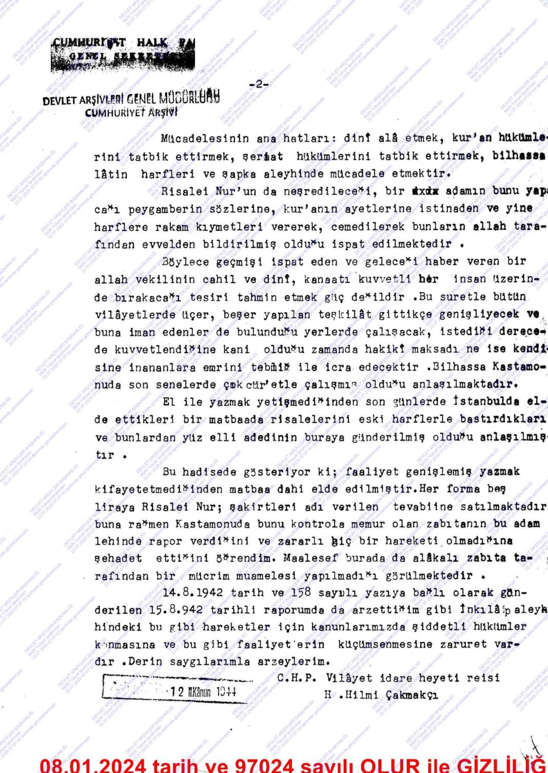 Cumhuriyet arşivlerinde yeni çıkan belgeler: CHP içinde Said Nursi yazışmaları 4