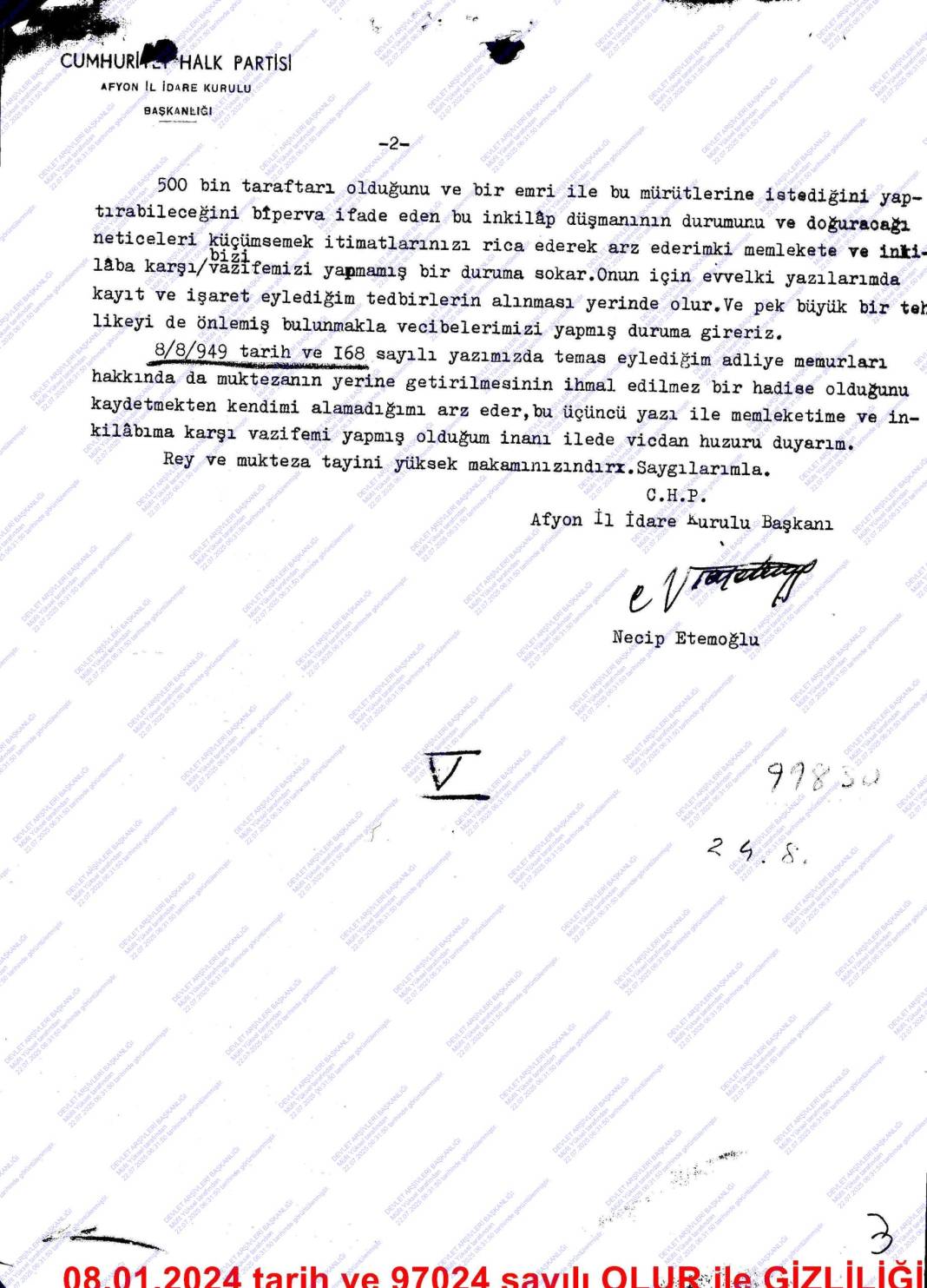 Cumhuriyet arşivlerinde yeni çıkan belgeler: CHP içinde Said Nursi yazışmaları 9