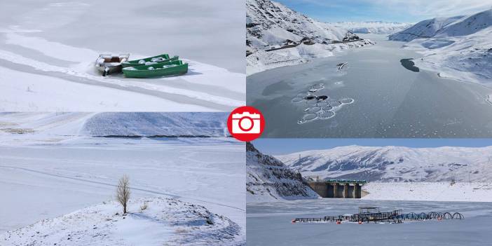 Buz tutan Zernek Barajı görüntülendi