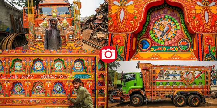 Pakistan'ın boyalı kamyonları ile yollar rengarenk