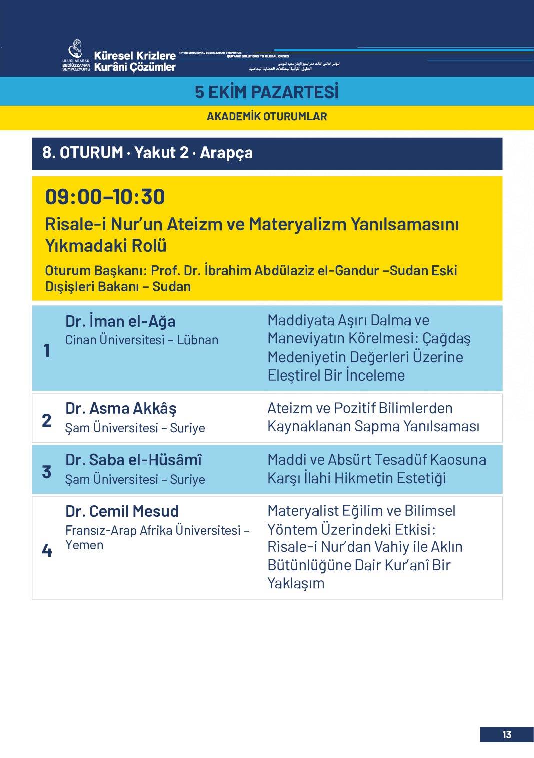13. Uluslararası Bediüzzaman Sempozyumu Programı 10