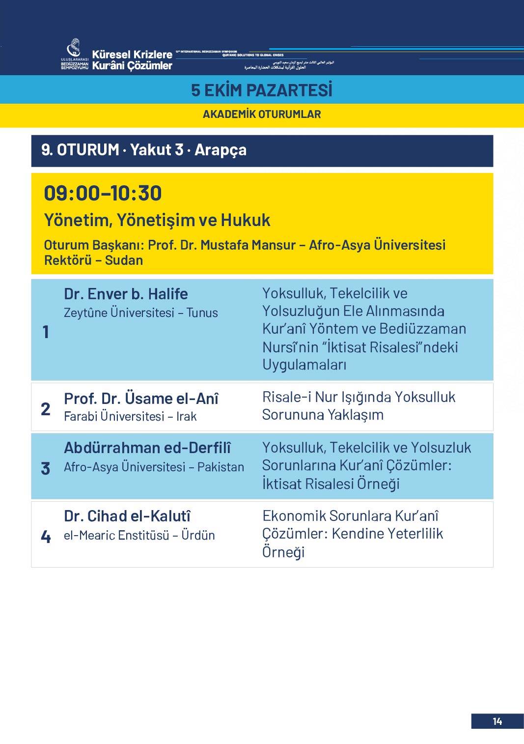 13. Uluslararası Bediüzzaman Sempozyumu Programı 11