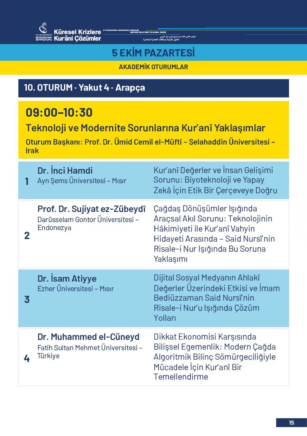 13. Uluslararası Bediüzzaman Sempozyumu Programı 12