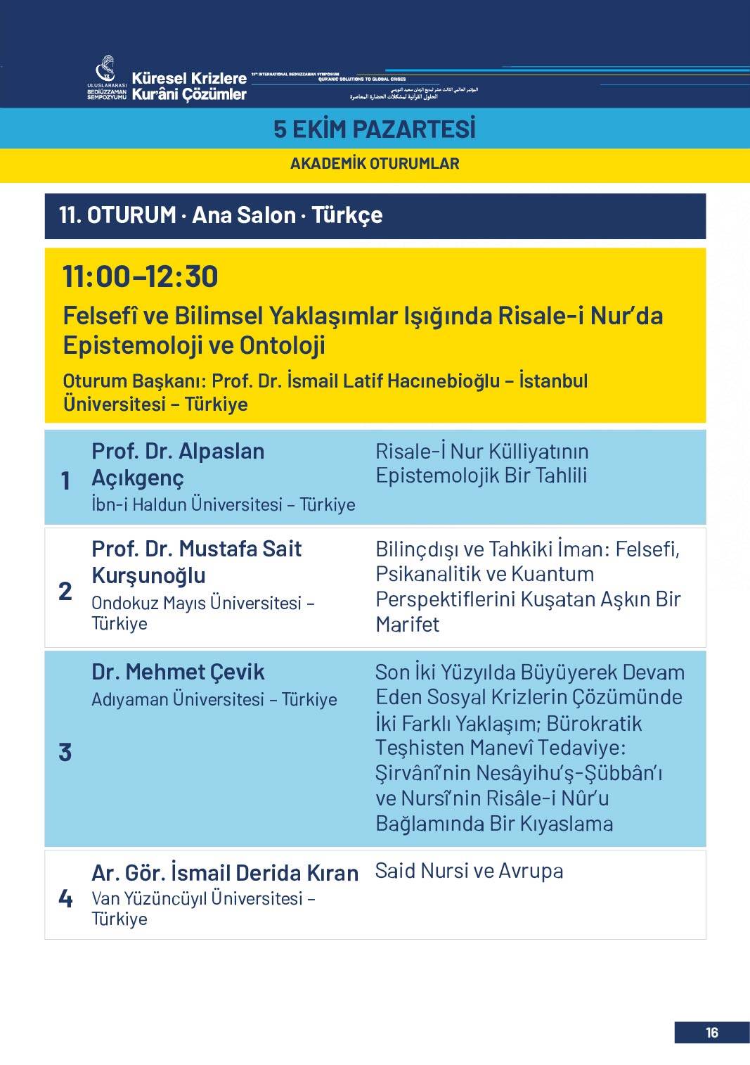 13. Uluslararası Bediüzzaman Sempozyumu Programı 13