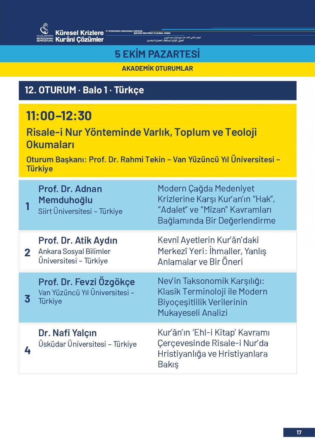 13. Uluslararası Bediüzzaman Sempozyumu Programı 14