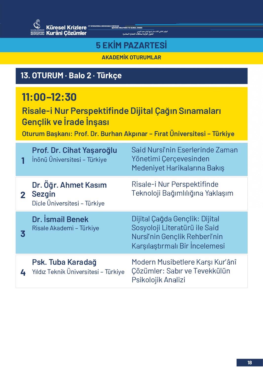 13. Uluslararası Bediüzzaman Sempozyumu Programı 15