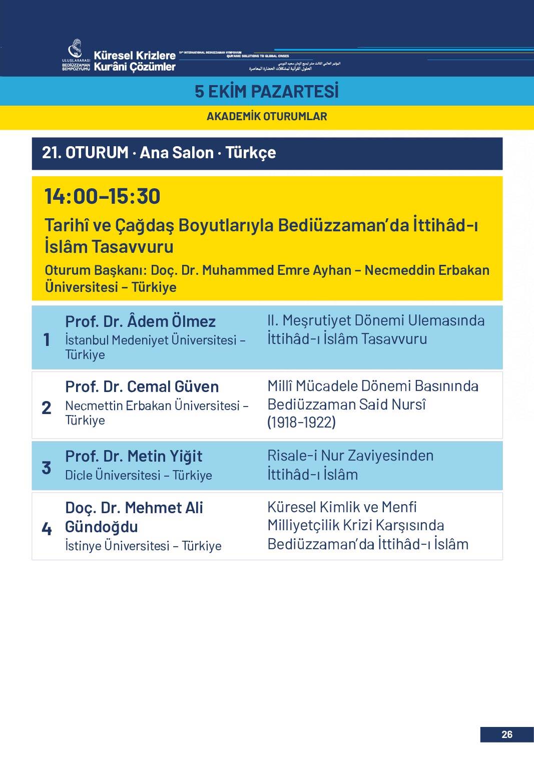 13. Uluslararası Bediüzzaman Sempozyumu Programı 23