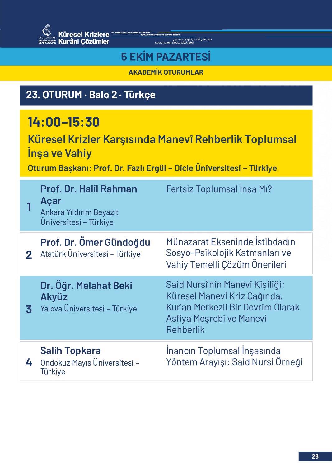 13. Uluslararası Bediüzzaman Sempozyumu Programı 25