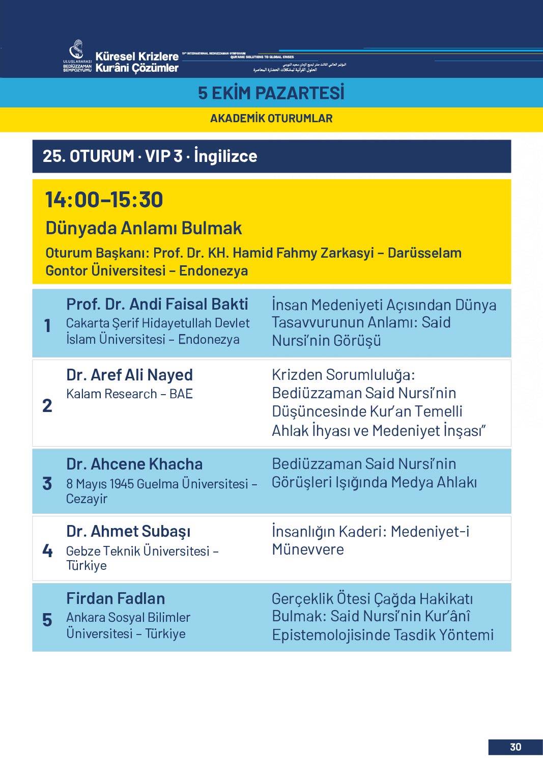 13. Uluslararası Bediüzzaman Sempozyumu Programı 27