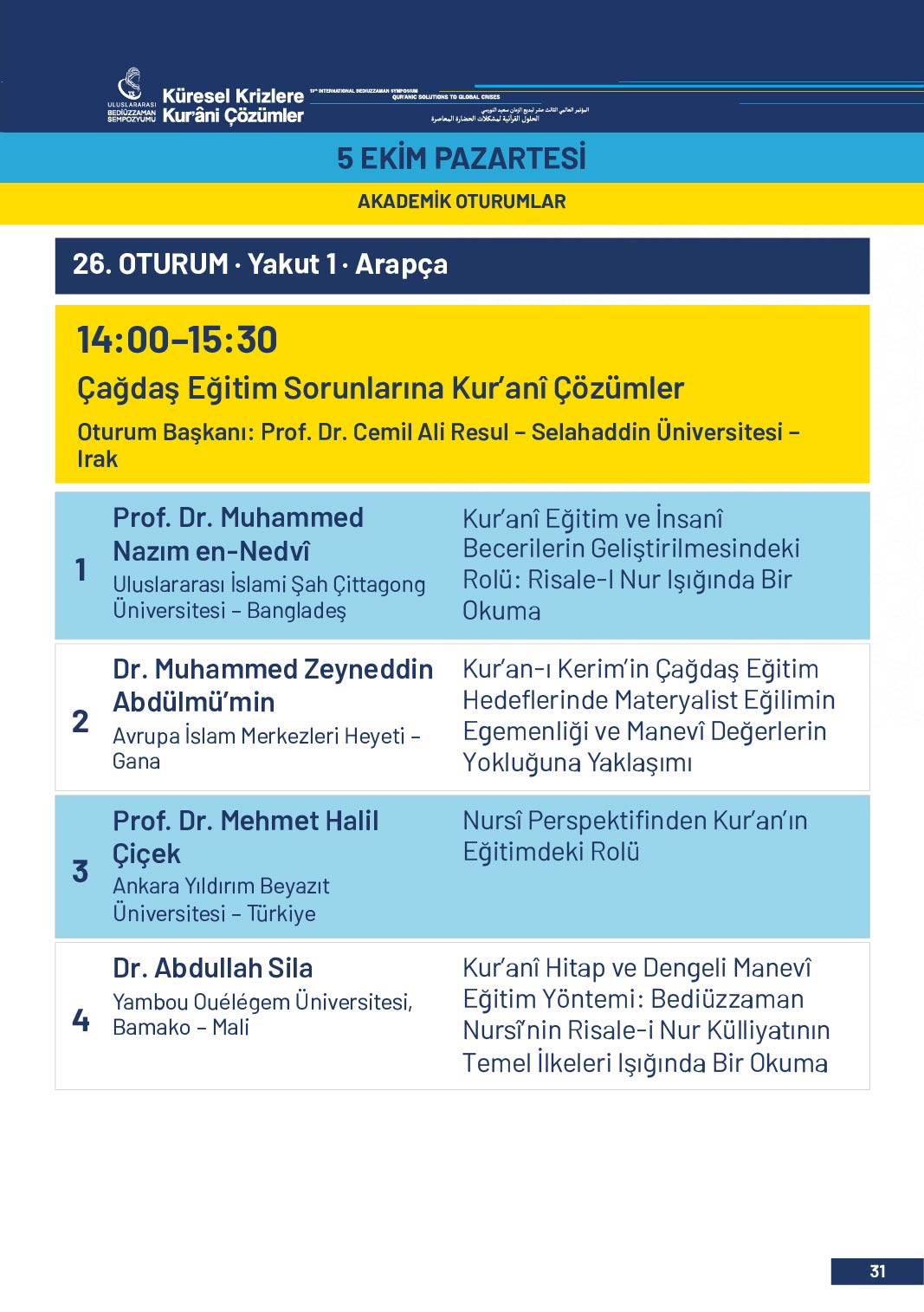 13. Uluslararası Bediüzzaman Sempozyumu Programı 28