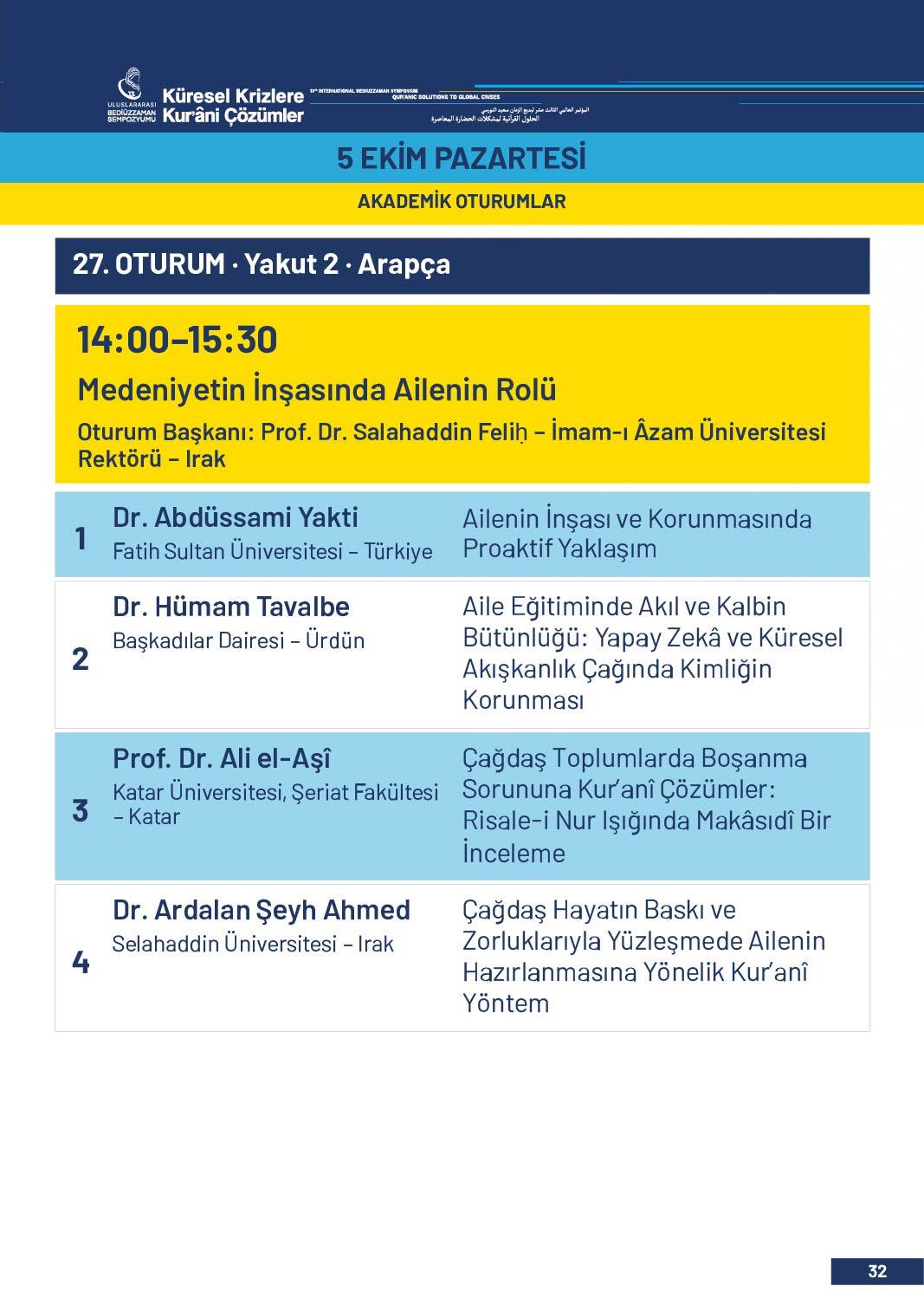 13. Uluslararası Bediüzzaman Sempozyumu Programı 29