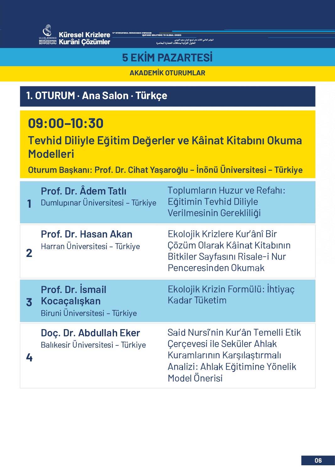 13. Uluslararası Bediüzzaman Sempozyumu Programı 3
