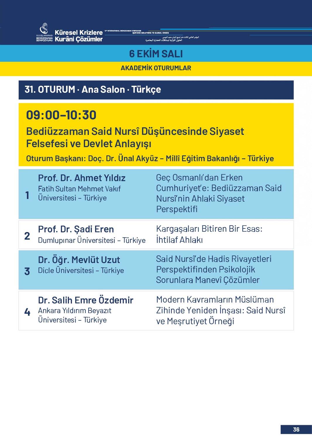 13. Uluslararası Bediüzzaman Sempozyumu Programı 33