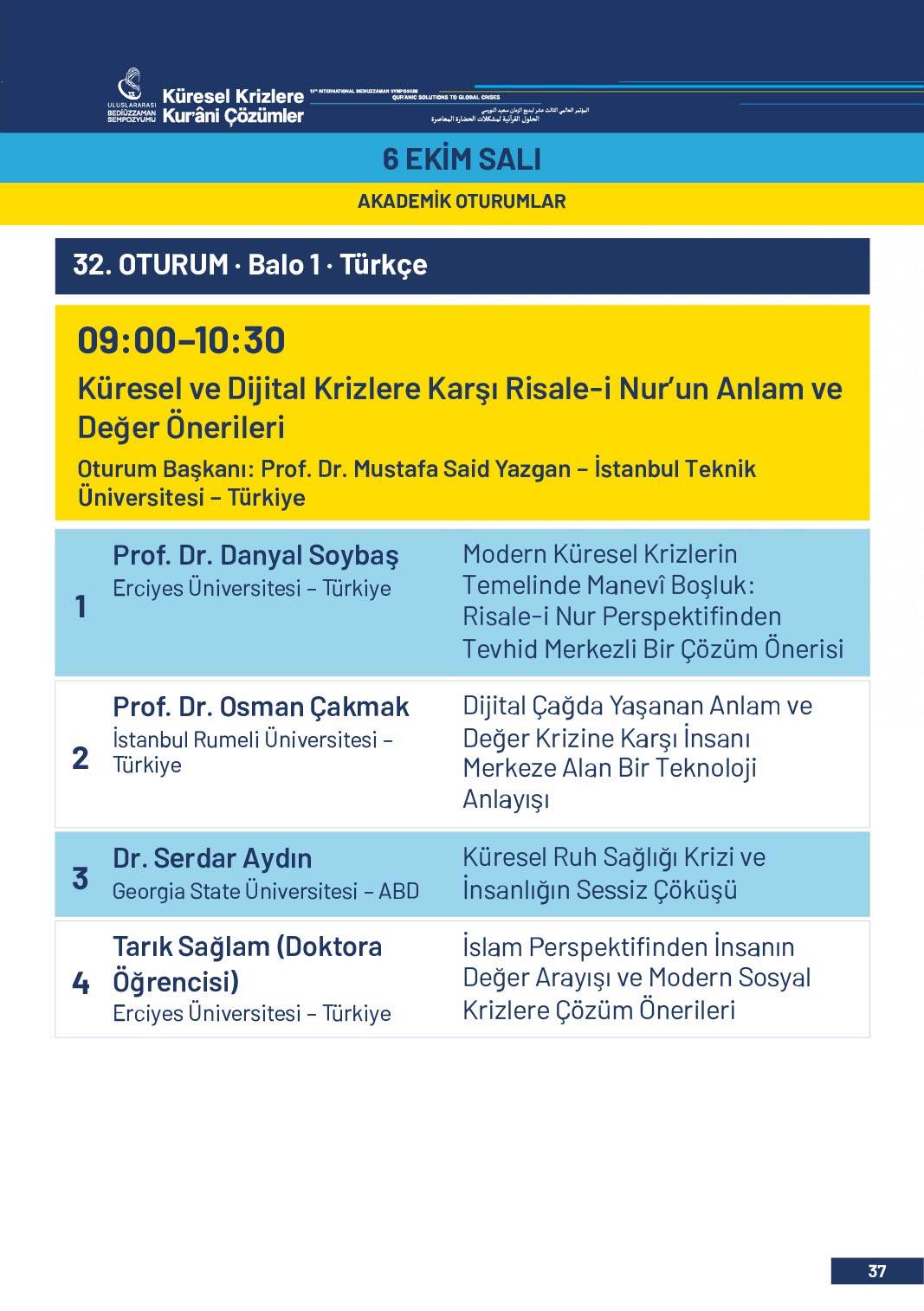 13. Uluslararası Bediüzzaman Sempozyumu Programı 34