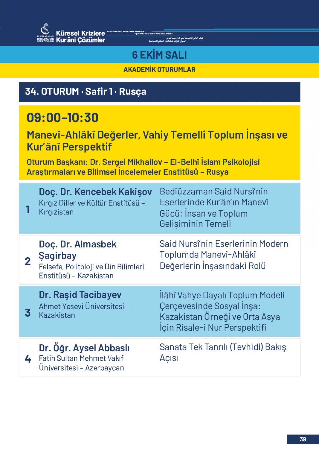 13. Uluslararası Bediüzzaman Sempozyumu Programı 36
