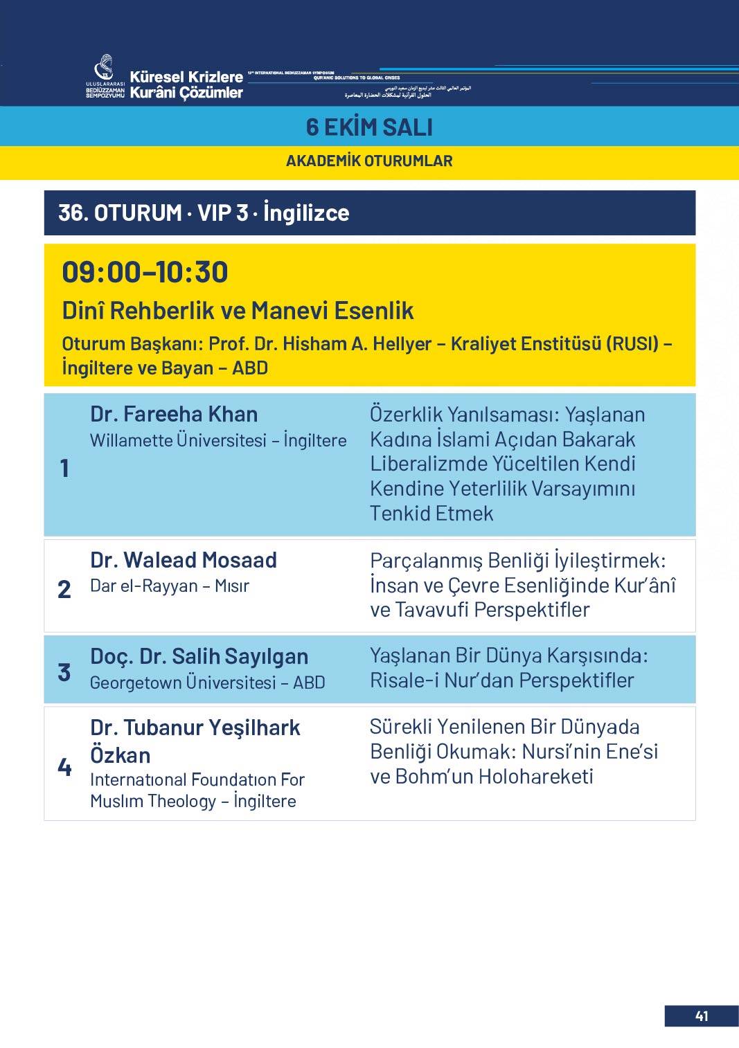 13. Uluslararası Bediüzzaman Sempozyumu Programı 38