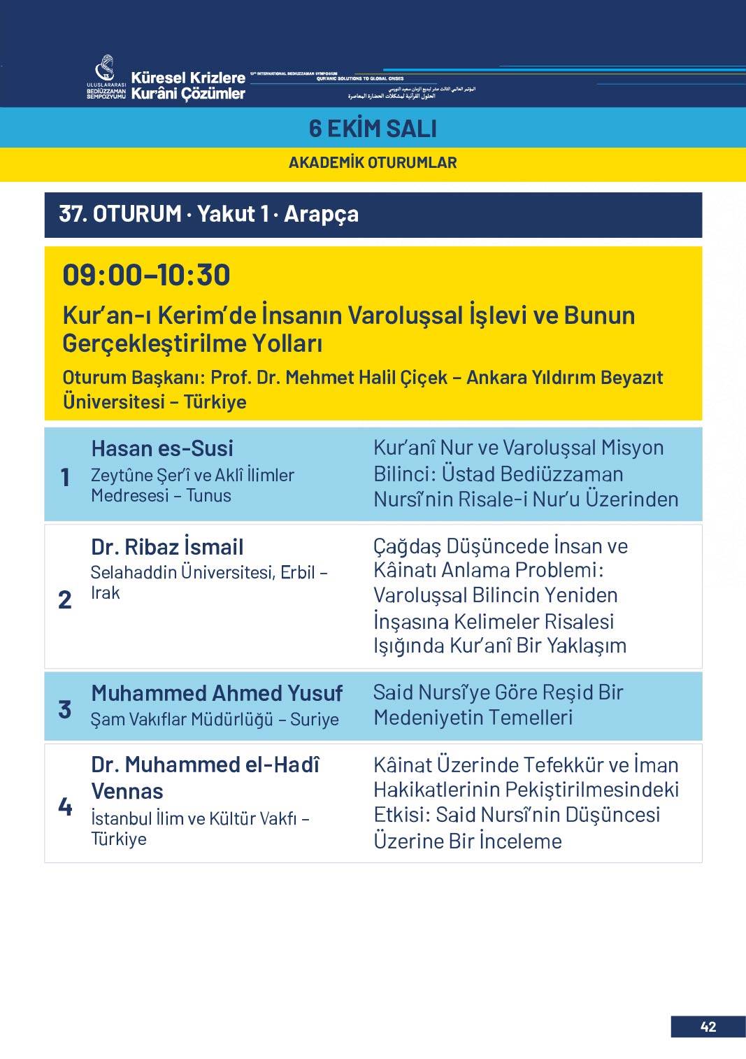 13. Uluslararası Bediüzzaman Sempozyumu Programı 39