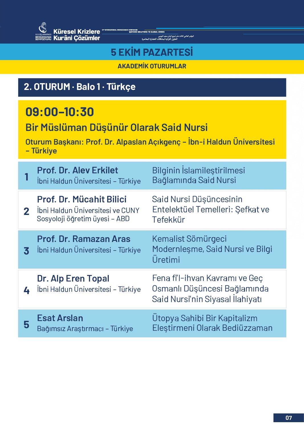13. Uluslararası Bediüzzaman Sempozyumu Programı 4