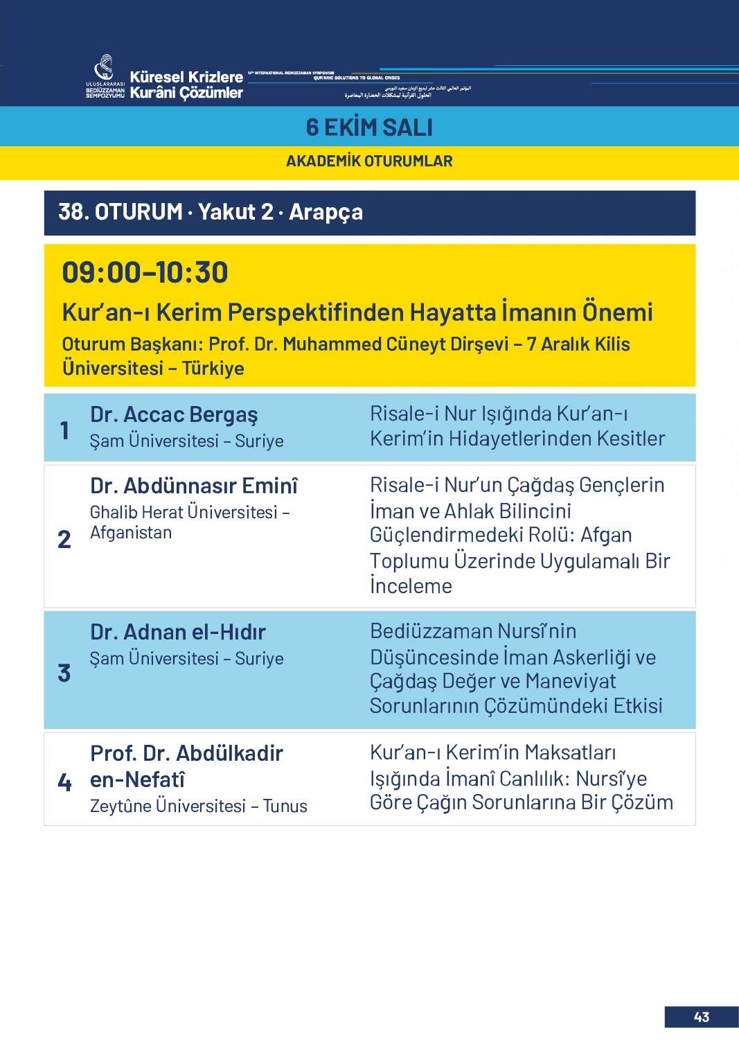 13. Uluslararası Bediüzzaman Sempozyumu Programı 40
