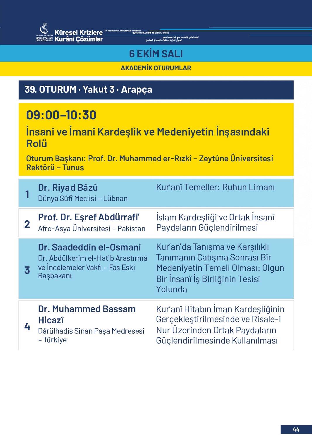 13. Uluslararası Bediüzzaman Sempozyumu Programı 41