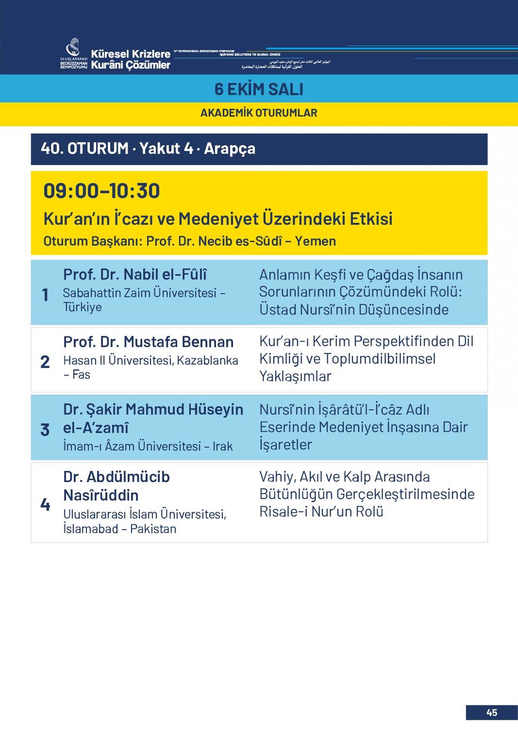 13. Uluslararası Bediüzzaman Sempozyumu Programı 42