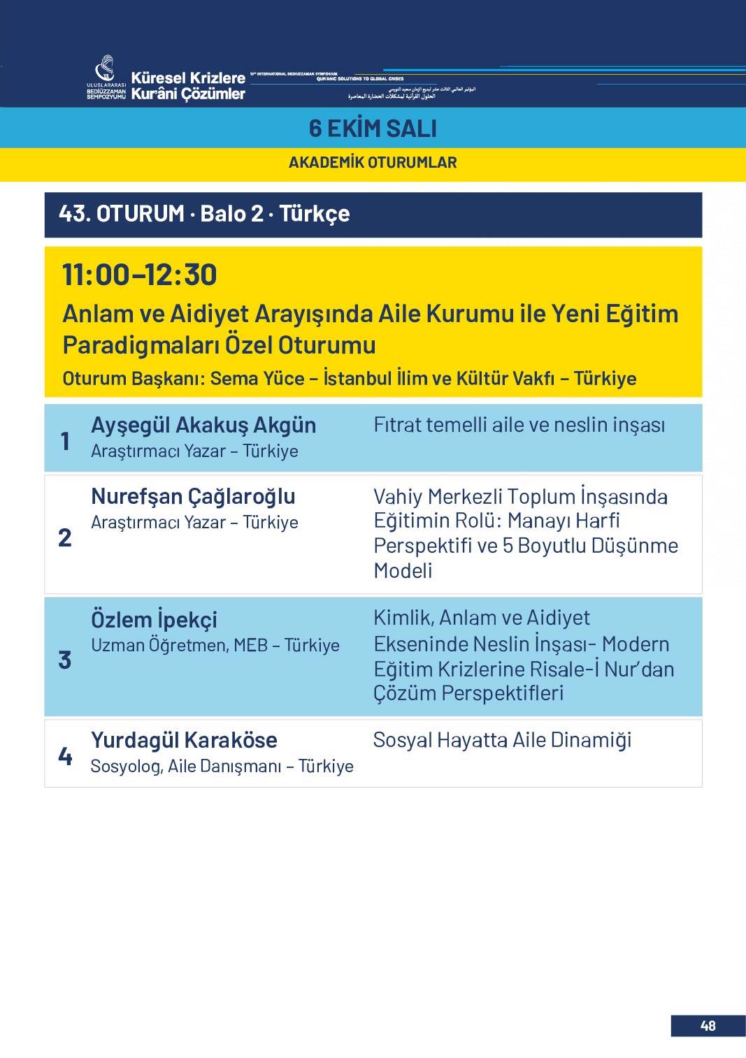 13. Uluslararası Bediüzzaman Sempozyumu Programı 45