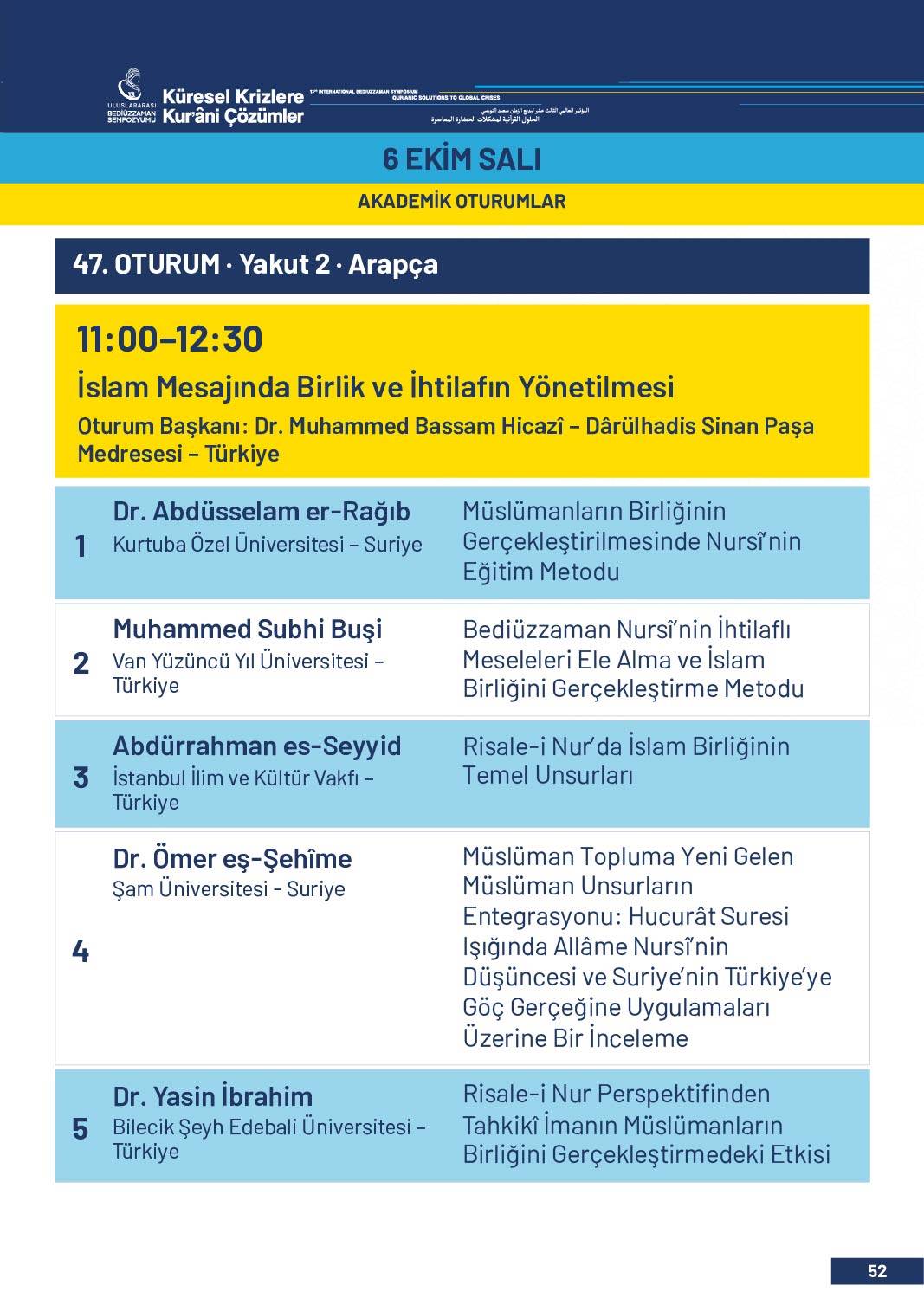 13. Uluslararası Bediüzzaman Sempozyumu Programı 49