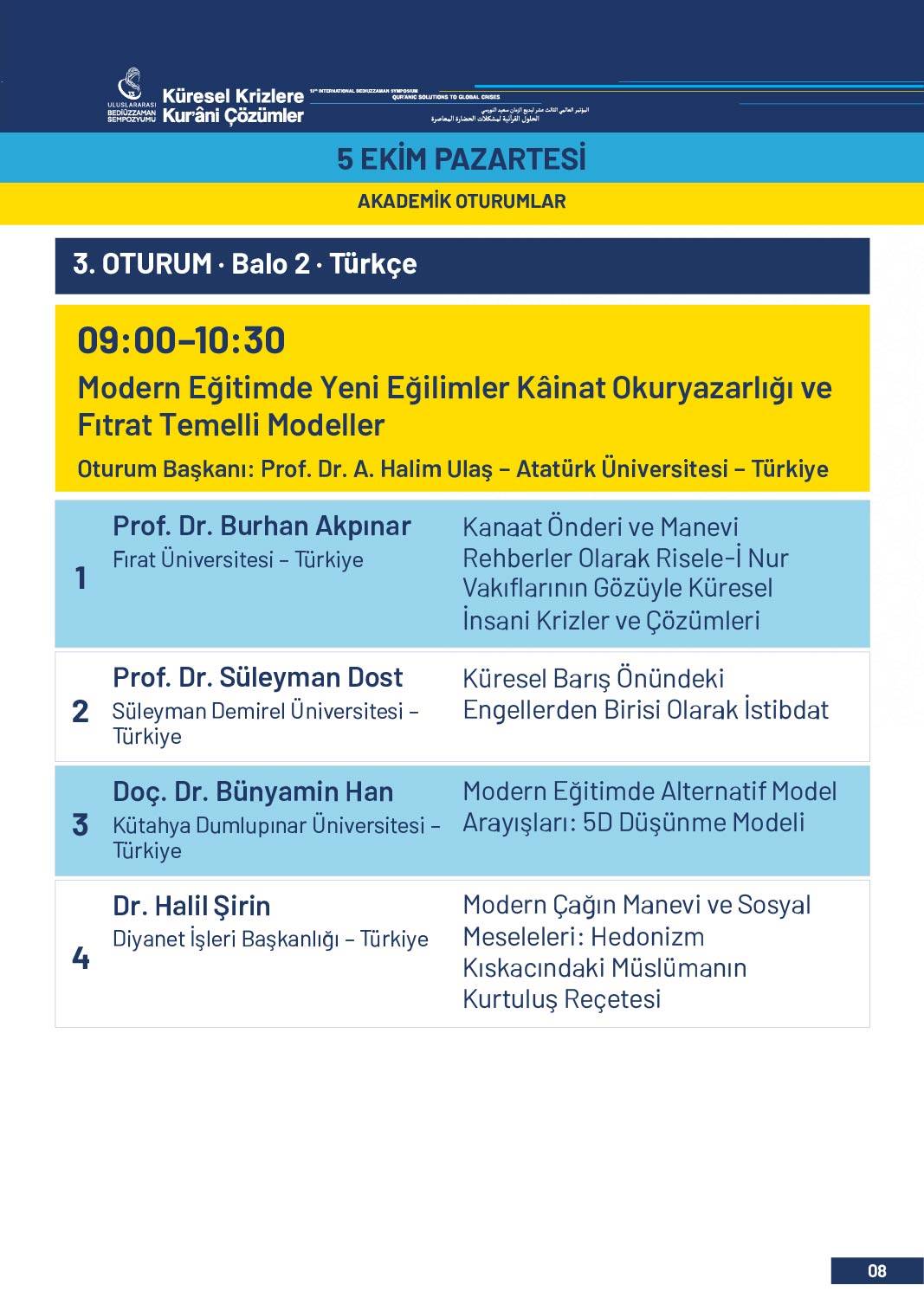 13. Uluslararası Bediüzzaman Sempozyumu Programı 5