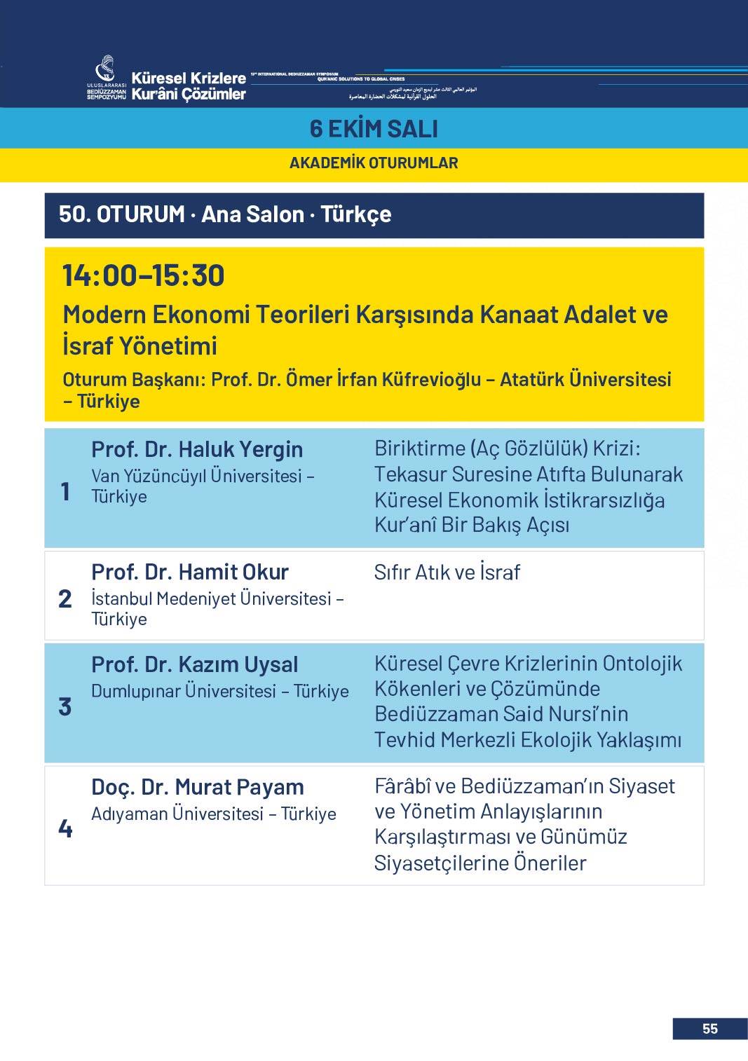 13. Uluslararası Bediüzzaman Sempozyumu Programı 52
