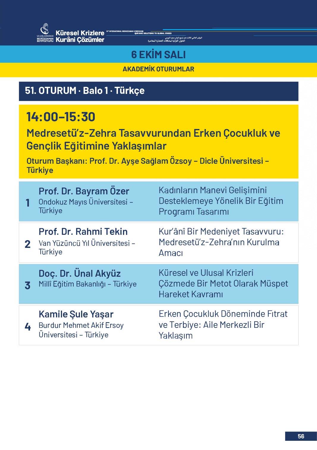 13. Uluslararası Bediüzzaman Sempozyumu Programı 53