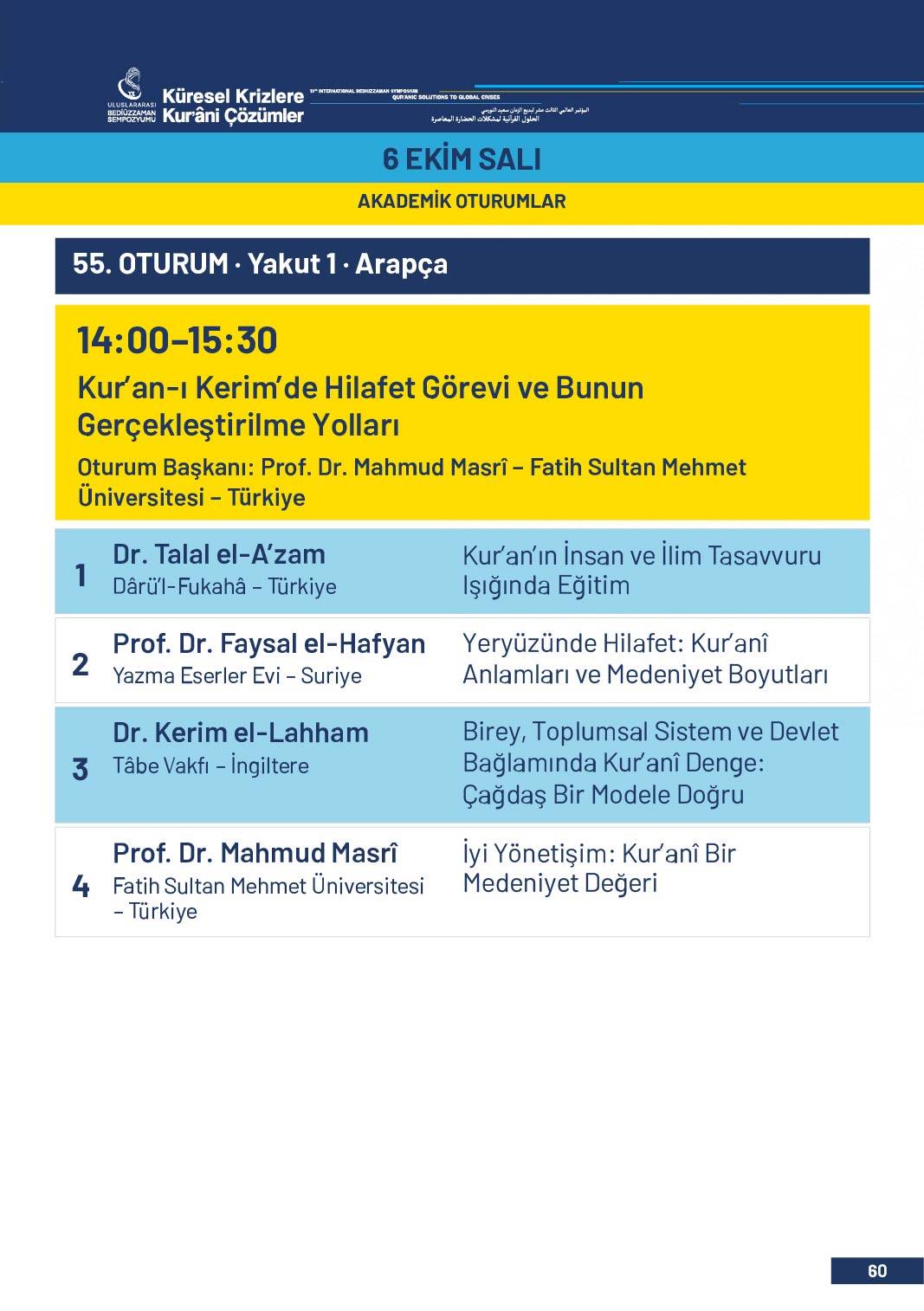 13. Uluslararası Bediüzzaman Sempozyumu Programı 57