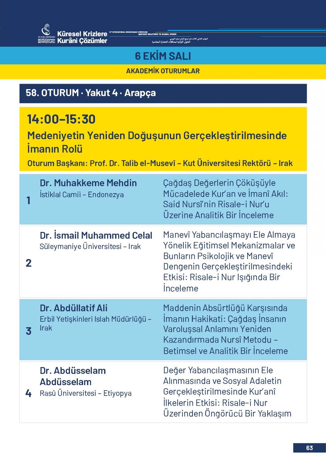13. Uluslararası Bediüzzaman Sempozyumu Programı 60