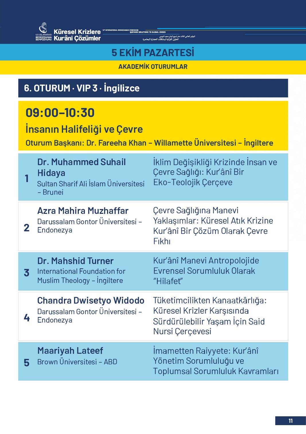 13. Uluslararası Bediüzzaman Sempozyumu Programı 8
