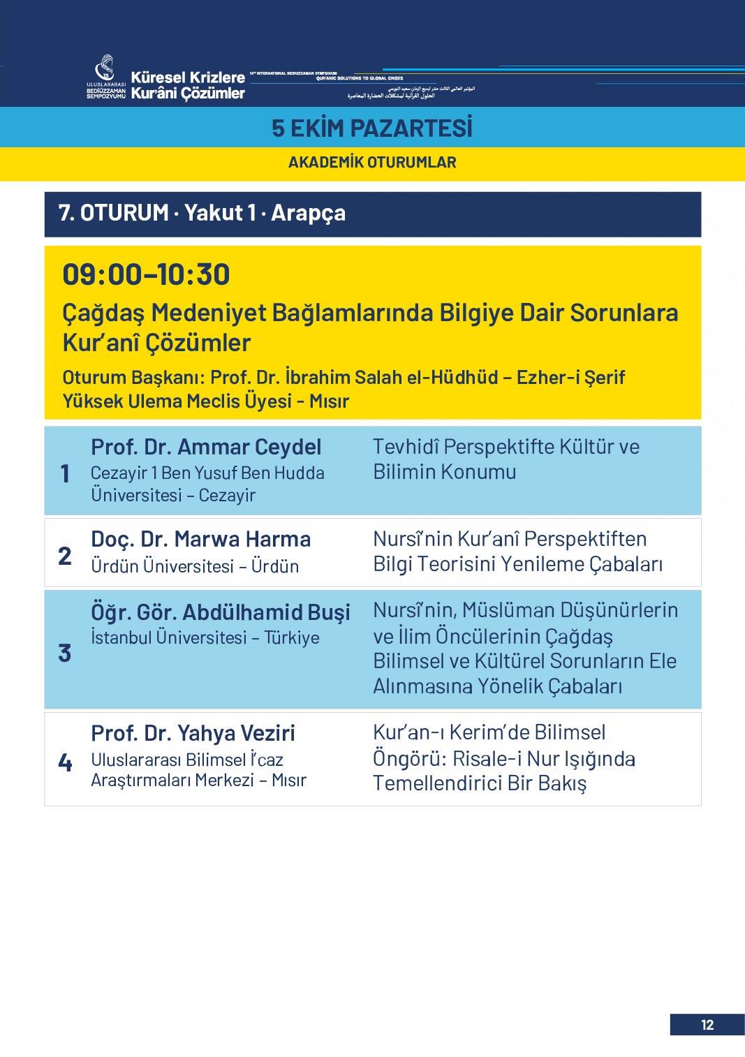 13. Uluslararası Bediüzzaman Sempozyumu Programı 9